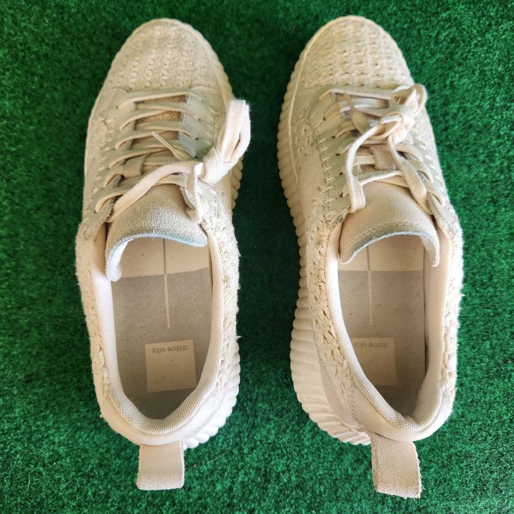 Dolce Vita Dolen Crochet & Leather Platform Sneakers Size 9 Ivory